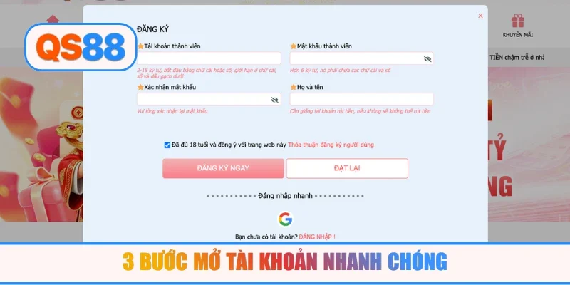 3 bước mở tài khoản nhanh chóng