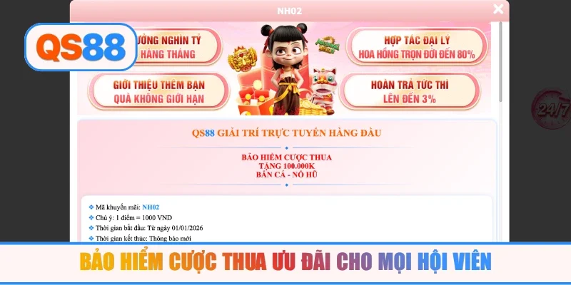 Bảo hiểm cược thua ưu đãi cho mọi hội viên
