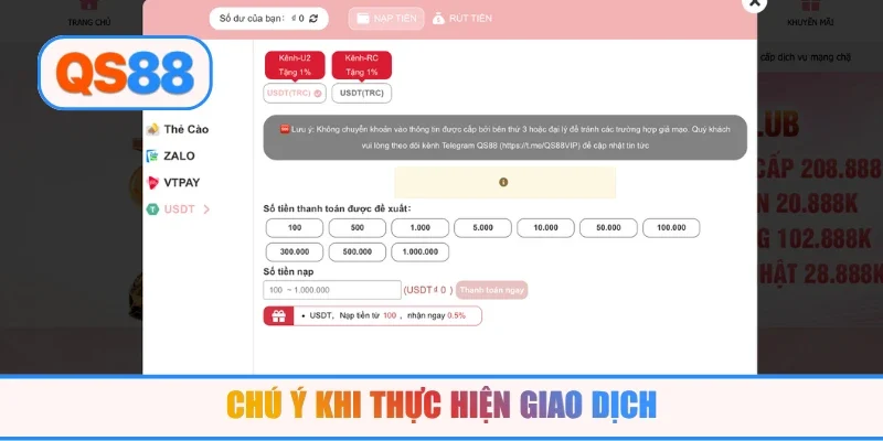 Chú ý khi thực hiện giao dịch