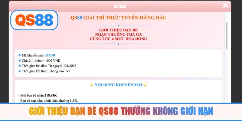 Giới thiệu bạn bè QS88 thưởng không giới hạn